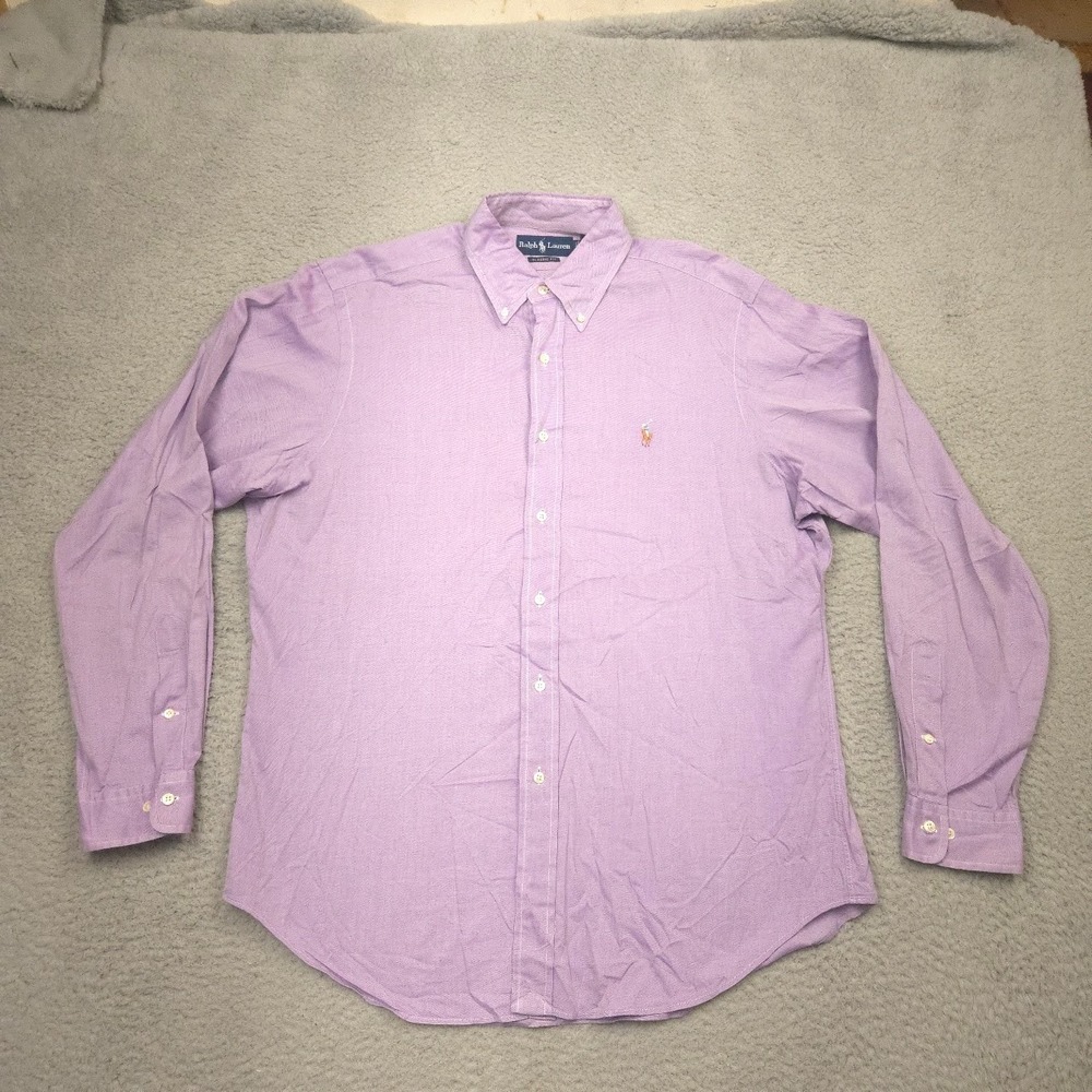 Ralph Lauren Button Down Dress Shirt Mens 16 Large Purple Classic Fit Flesh Pony